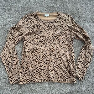 J. Crew Tan and Black Spotted Long Sleeve Top Fits Women’s Medium